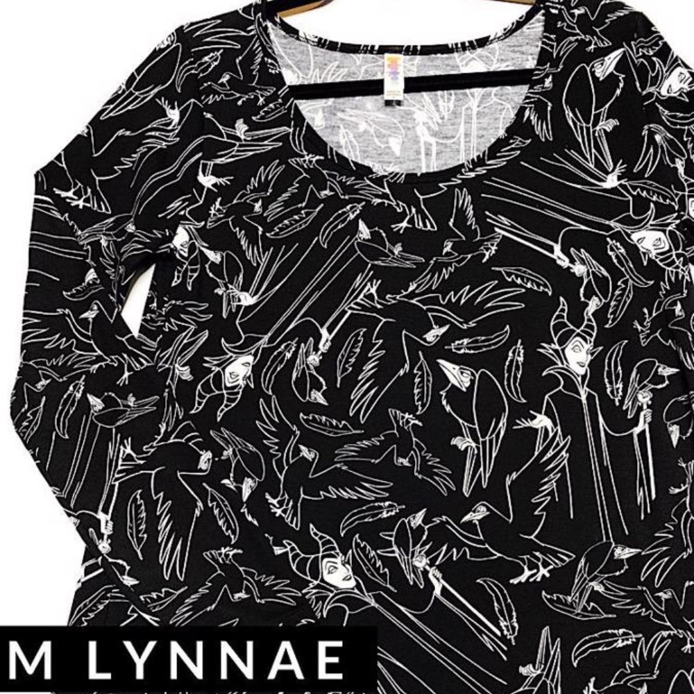 NWT Lularoe Medium Disney Maleficent Lynnae Long Sleeve Shirt Top